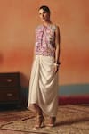 Shop_Pooja Rajgarhia Gupta_Multi Color Crepe, Satin Sequins Round Hansini Ikat Jacket And Draped Skirt Set _Online_at_Aza_Fashions