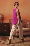 Shop_Pooja Rajgarhia Gupta_Magenta Crepe, Satin Sequins Round Neck Hans Ikat Top And Trouser Set _at_Aza_Fashions