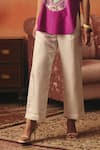 Buy_Pooja Rajgarhia Gupta_Magenta Crepe, Satin Sequins Round Neck Hans Ikat Top And Trouser Set _Online_at_Aza_Fashions