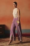 Buy_Pooja Rajgarhia Gupta_Magenta Crepe Sequins, Embroidery Bulbul Ikat Pattern Pant _at_Aza_Fashions