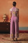 Shop_Pooja Rajgarhia Gupta_Magenta Crepe Sequins High Neck Bulbul Ikat Pattern Top And Pant Co-ord Set _at_Aza_Fashions