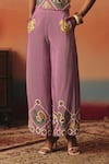 Pooja Rajgarhia Gupta_Magenta Crepe Sequins High Neck Bulbul Ikat Pattern Top And Pant Co-ord Set _Online_at_Aza_Fashions