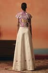 Shop_Pooja Rajgarhia Gupta_Magenta Crepe, Satin Sequins, Embroidery High Neck Hansini Ikat Top And Skirt Set _at_Aza_Fashions