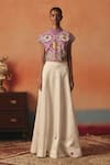 Buy_Pooja Rajgarhia Gupta_Magenta Crepe, Satin Sequins, Embroidery High Neck Hansini Ikat Top And Skirt Set _at_Aza_Fashions