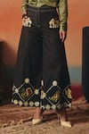 Buy_Pooja Rajgarhia Gupta_Navy Denim Sequins, Embroidery Mithu Ikat Pattern Flared Pant _Online_at_Aza_Fashions
