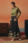 Buy_Pooja Rajgarhia Gupta_Olive Green Satin Beads Collared Mithu Hand Embroidered Shirt _Online_at_Aza_Fashions