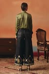 Shop_Pooja Rajgarhia Gupta_Olive Green Satin Beads Collared Mithu Hand Embroidered Shirt _at_Aza_Fashions