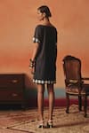 Shop_Pooja Rajgarhia Gupta_Navy Denim Sequins Boat Neck Mithu Ikat Pattern Dress _at_Aza_Fashions