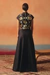 Shop_Pooja Rajgarhia Gupta_Navy Denim Sequins, Embroidery High Neck Mithu Ikat Pattern Top And Skirt Set _at_Aza_Fashions