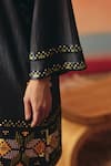 Pooja Rajgarhia Gupta_Navy Denim Sequins, Tassels V-neck Dhara Ikat Pattern Dress _Online_at_Aza_Fashions