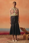 Buy_Pooja Rajgarhia Gupta_Navy Denim Dhara Flared Hem Skirt _at_Aza_Fashions