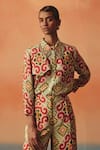 Buy_Pooja Rajgarhia Gupta_Multi Color Crepe Crystals Collared Tara Rivitted Ikat Pattern Shirt _at_Aza_Fashions