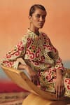 Pooja Rajgarhia Gupta_Multi Color Crepe Crystals Collared Tara Rivitted Ikat Pattern Shirt _Online_at_Aza_Fashions