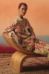 Shop_Pooja Rajgarhia Gupta_Multi Color Crepe Crystals Collared Tara Rivitted Ikat Pattern Shirt _at_Aza_Fashions