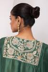 Oshi By Shikha_Green Silk Embroidery, Zari V-neck Hand Pheran Kaftan And Pant Set _at_Aza_Fashions