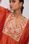 Buy_Oshi By Shikha_Rust Silk Embroidery, Zari V-neck Zardosi Pheran And Broad Pant Set 