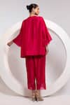 Shop_Oshi By Shikha_Fuchsia Silk, Organza Tassels, Metallic Thread Round A-line Top And Broad Pant Set _at_Aza_Fashions