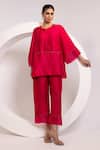 Buy_Oshi By Shikha_Fuchsia Silk, Organza Tassels, Metallic Thread Round A-line Top And Broad Pant Set _at_Aza_Fashions