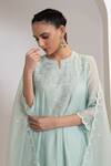 Buy_Oshi By Shikha_Blue Chanderi, Silk, Organza Pearls, Embroidery Split V-neck Flared Kurta Set 