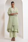 Oshi By Shikha_Green Chanderi, Silk, Organza Pearls, Embroidery Split Flared Kurta Pant Set _Online_at_Aza_Fashions