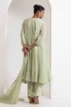 Shop_Oshi By Shikha_Green Chanderi, Silk, Organza Pearls, Embroidery Split Flared Kurta Pant Set _at_Aza_Fashions