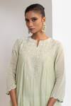 Shop_Oshi By Shikha_Green Chanderi, Silk, Organza Pearls, Embroidery Split Flared Kurta Pant Set _Online_at_Aza_Fashions