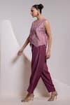 Buy_Oshi By Shikha_Purple Silk V-neck Printed Waistcoat And Broad Pant Set _Online_at_Aza_Fashions
