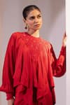 Shop_Oshi By Shikha_Red Silk Embroidery, Beads, Sequins Round Neck Hand Top And Draped Skirt _Online_at_Aza_Fashions