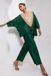 Buy_Oshi By Shikha_Emerald Green Silk Embroidery, Gota Patti, Marodi And Pheran Kaftan With Pant _Online_at_Aza_Fashions