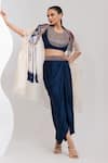 Buy_Oshi By Shikha_Navy Cotton, Satin Embroidery, Sequins Round Neck, Marori And Cape Skirt Set _at_Aza_Fashions