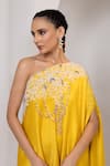 Oshi By Shikha_Mustard Silk Embroidery, Pearls One Shoulder Tunic And Pant _Online_at_Aza_Fashions