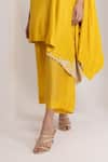 Buy_Oshi By Shikha_Mustard Silk Embroidery, Pearls One Shoulder Tunic And Pant _Online_at_Aza_Fashions
