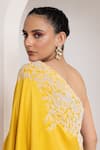 Shop_Oshi By Shikha_Mustard Silk Embroidery, Pearls One Shoulder Tunic And Pant _Online_at_Aza_Fashions
