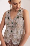 Shop_Oshi By Shikha_Off White Silk Embroidery, Beads, Metallic Zardozi Waistcoat And Draped Skirt _Online_at_Aza_Fashions