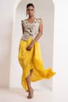 Buy_Oshi By Shikha_Off White Silk Embroidery, Beads, Metallic Zardozi Waistcoat And Draped Skirt _Online_at_Aza_Fashions