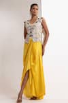 Shop_Oshi By Shikha_Off White Silk Embroidery, Beads, Metallic Zardozi Waistcoat And Draped Skirt _at_Aza_Fashions