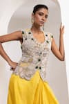 Shop_Oshi By Shikha_Off White Silk Embroidery, Beads, Metallic Zardozi Waistcoat And Draped Skirt _Online_at_Aza_Fashions