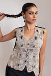 Oshi By Shikha_Off White Silk Embroidery, Beads, Metallic Thread Zardozi Waistcoat And Pant Set _at_Aza_Fashions