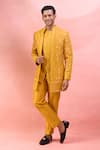 Arihant Rai Sinha_Yellow Silk Mirrors, Embroidery Work Bandhgala Set _at_Aza_Fashions