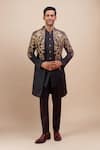 Buy_Arihant Rai Sinha_Black Rayon Zari, Stones, Embroidery Achkan Jacket And Kurta Set _at_Aza_Fashions