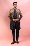 Buy_Arihant Rai Sinha_Black Rayon Zari, Stones, Embroidery Achkan Jacket And Kurta Set _Online_at_Aza_Fashions