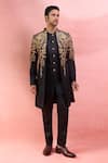 Arihant Rai Sinha_Black Rayon Zari, Stones, Embroidery Achkan Jacket And Kurta Set _at_Aza_Fashions