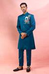 Shop Arihant Rai Sinha Blue Embroidery Sherwani Set Online at Aza Fashions Shop_Arihant Rai Sinha_Blue Embroidery Sherwani Set _Online_at_Aza_Fashions