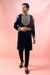 Shop Arihant Rai Sinha Navy Velvet Embroidery, Rhinestones Sherwani And Pant Set Online at Aza Fashions Shop_Arihant Rai Sinha_Navy Velvet Embroidery, Rhinestones Sherwani And Pant Set _Online_at_Aza_Fashions