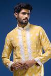 Arihant Rai Sinha_Mustard Silk Embroidery, Mirrors Floral And Kurta Set _Online_at_Aza_Fashions