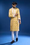 Buy_Arihant Rai Sinha_Mustard Silk Embroidery, Mirrors Floral And Kurta Set _Online_at_Aza_Fashions