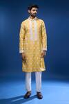 Shop_Arihant Rai Sinha_Mustard Silk Embroidery, Mirrors Floral And Kurta Set _Online_at_Aza_Fashions