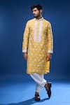 Buy_Arihant Rai Sinha_Mustard Silk Embroidery, Mirrors Floral And Kurta Set _at_Aza_Fashions
