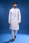 Buy_Arihant Rai Sinha_Cream Silk Embroidery, Mirrors Work Kurta Pant Set _Online_at_Aza_Fashions