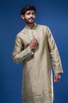 Arihant Rai Sinha_Brown Silk Embroidery Floral And Mirror Work Kurta Pant Set _Online_at_Aza_Fashions